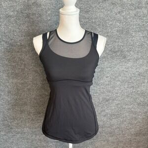 Lululemon Wild Tank Top Black Mesh Strappy Cross Back Built In Bra Activewear